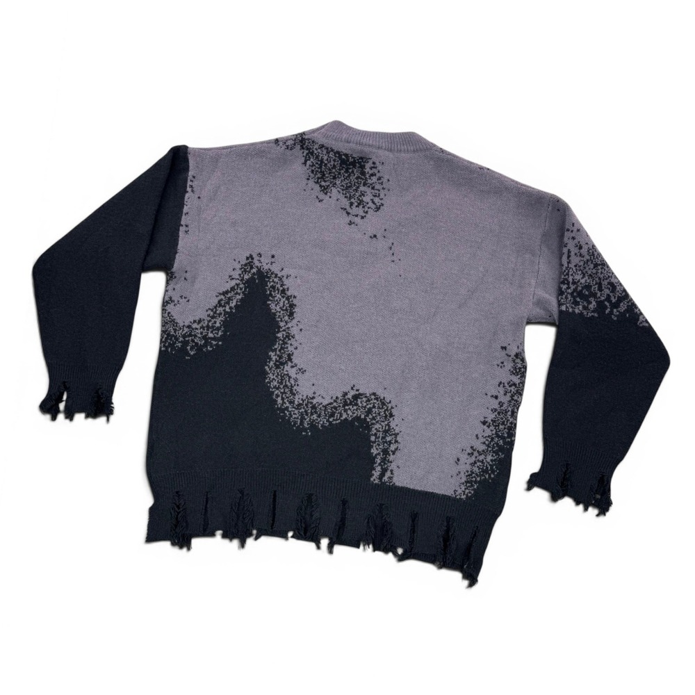 Andreil Distressed Knit Sweater Gray Black Streetwear Graphic Crewneck Large - Picture 2 of 8